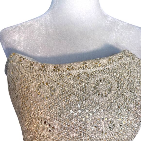 Y2K Jessica McClintock Gunne Sax Millennium Prom Lace Sequin Strapless Maxi XS - Picture 6 of 11